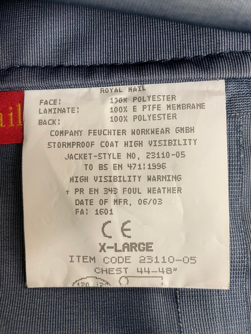 Brittiläinen Royal Mail kuoritakki, ylijäämä