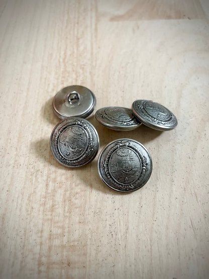 Laiva-aiheinen metallinappi, 20 mm, 5 kpl, käytetty