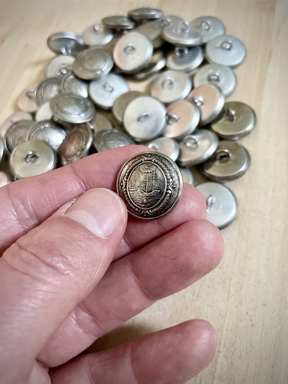 Laiva-aiheinen metallinappi, 20 mm, 5 kpl, käytetty